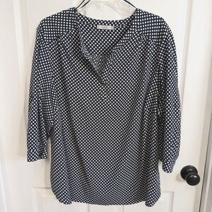 Dalia Navy with white polka dots lightweight Blouse Pullover Size 2XL EUC